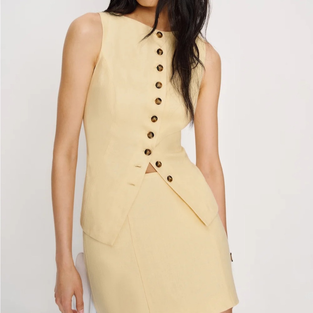 Reformation Yellow Button-Front Mini Dress